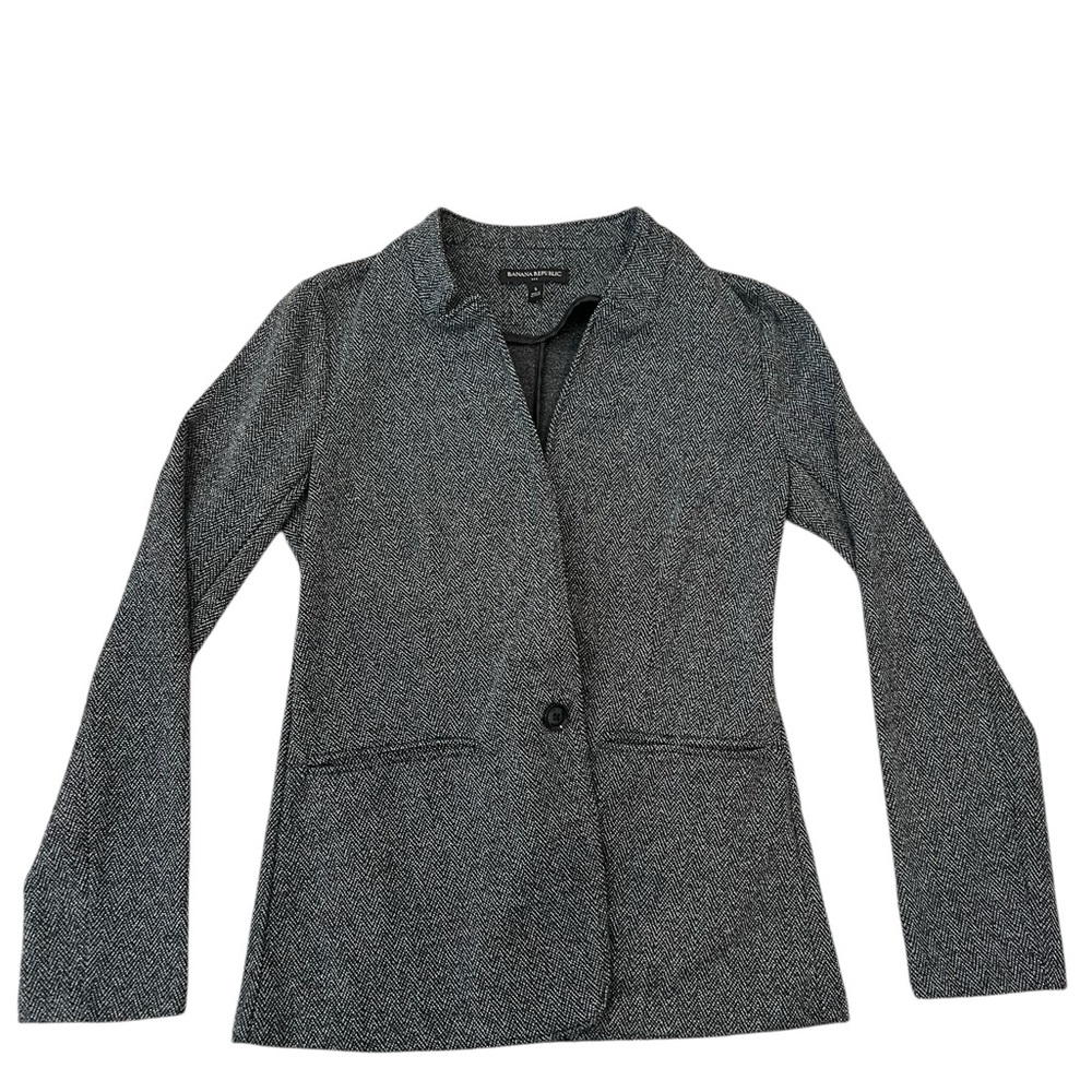 Banana Republic Gray Herringbone Single-Button Blazer